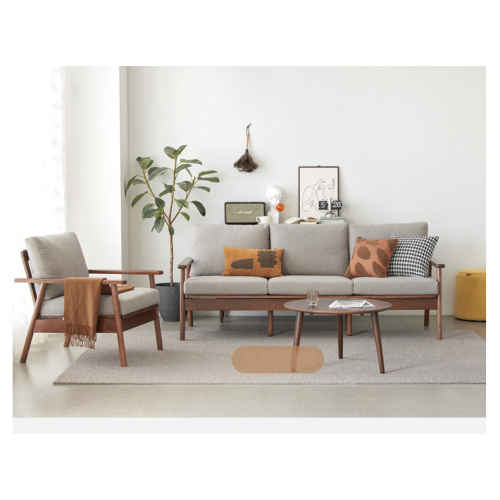 Solidwood Seattle 1-Seater Sofa, Grey/Dark Wood