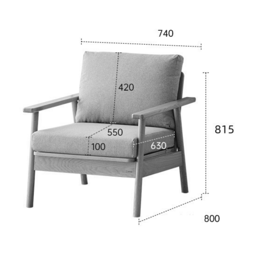 Solidwood Seattle 1-Seater Sofa, 74x80CM, Beige/Oak