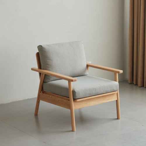 Solidwood Seattle 1-Seater Sofa, Grey/Oak