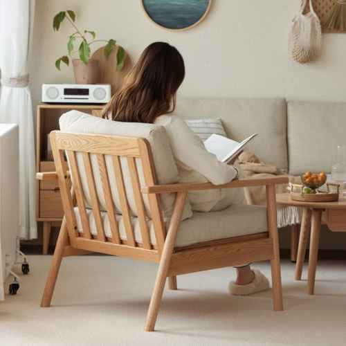 Solidwood Seattle 1-Seater Sofa, Grey/Oak