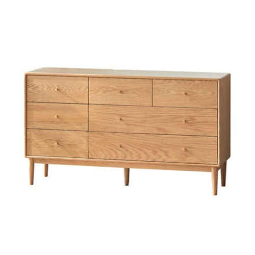 Solidwood Fuji Chest of 7 Drawers, 130x38x74cm, Oak