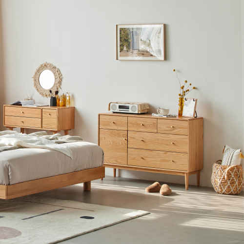 Solidwood Fuji Chest of 6 Drawers, 112x38x74cm, Oak