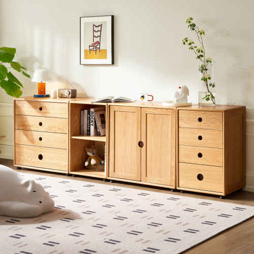 Solidwood Gleam Kids Combo Storage Chest of 4 drawers, 74x40x75cm, Oak