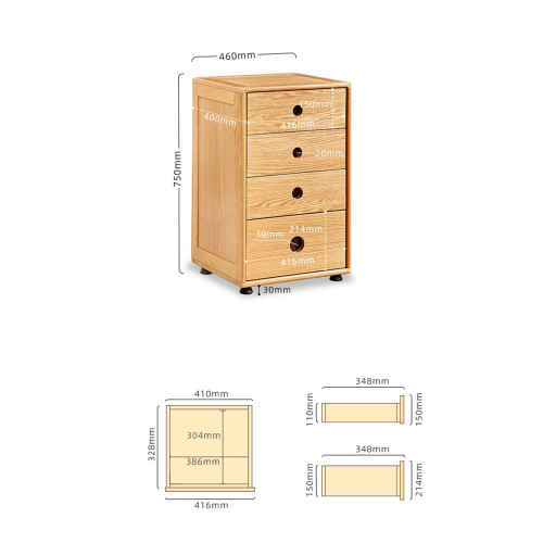 Solidwood Gleam Kid Combination Storage Chest of 4 drawers, 46x40x75cm, Oak