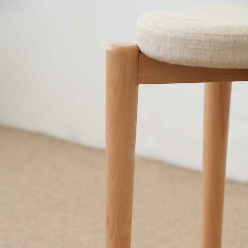Solidwood Milan Stool with Cushion, 41.5X45cm, Beech & Beige