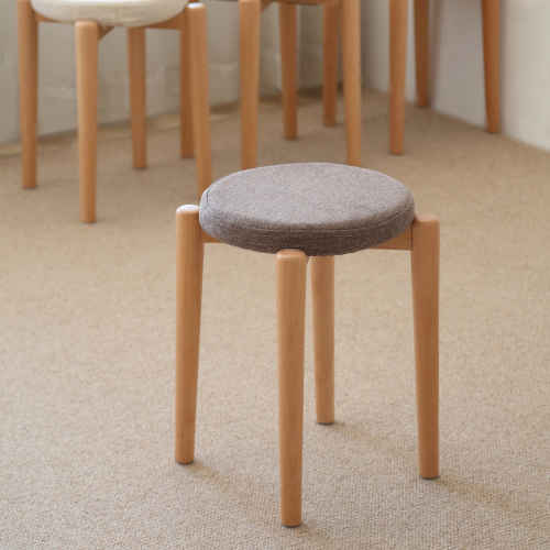 Solidwood Milan Stool with Cushion, 41.5X45cm, Beech & Brown