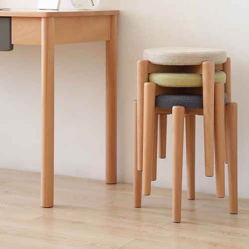 Solidwood Milan Stool with Cushion, 41.5X45cm, Beech & Blue