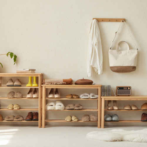 Solidwood Fuji Shoe Bench, 80x30x42cm, Oak