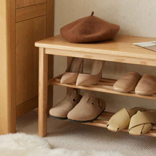 Solidwood Fuji Shoe Bench, 80x30x42cm, Oak