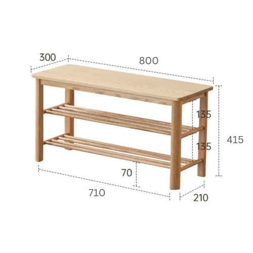 Solidwood Fuji Shoe Bench, 80x30x42cm, Oak