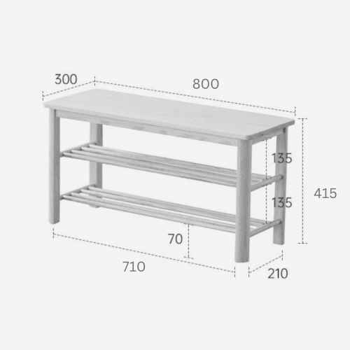 Solidwood Fuji Shoe Bench, 80x30x42cm, Walnut