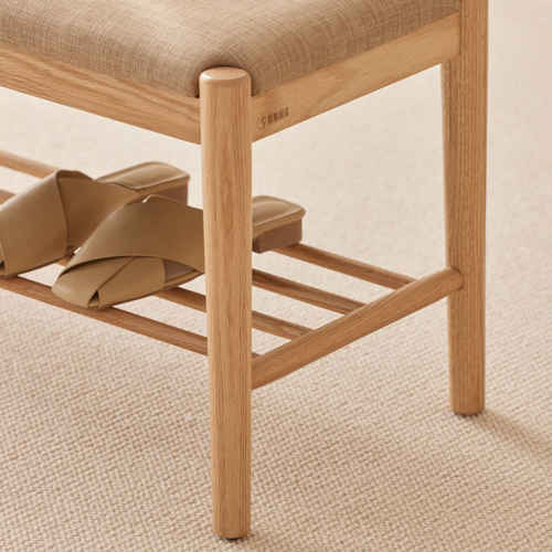 Solidwood Fuji Shoe Bench with cushion, 80x35x42cm, Oak