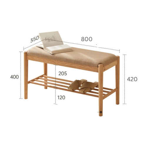 Solidwood Fuji Shoe Bench with cushion, 80x35x42cm, Oak