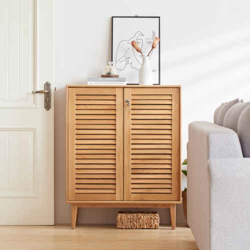 Solidwood Bailey Shoe Cabinet, 80x35x100cm, Oak