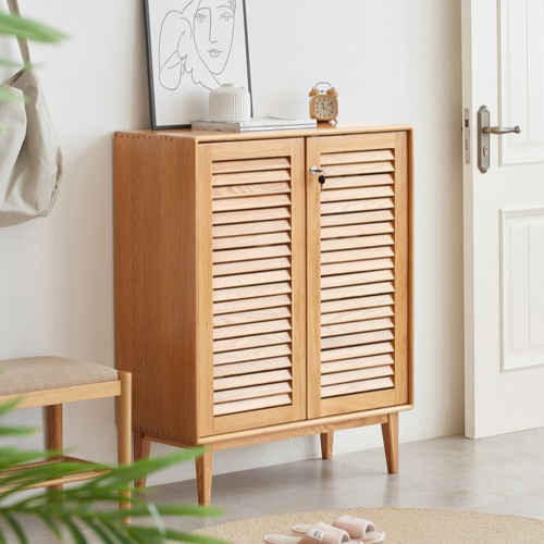 Solidwood Bailey Shoe Cabinet, 80x35x100cm, Oak