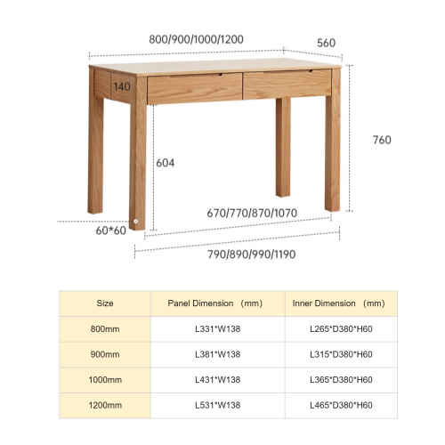 Solidwood Norway Study Desk, 90x56x76cm, Oak