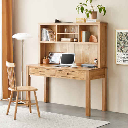 Solidwood York Bookcase Combined with Desk, 100x52x154.5cm, Oak