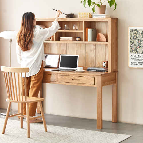 Solidwood York Bookcase Combined with Desk, 140x60x154.5cm, Oak