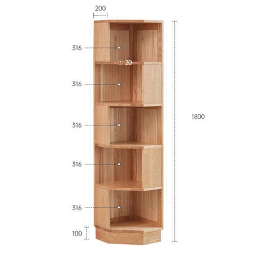Solidwood Pittsburgh Corner Bookcase, 40x40x180cm, Oak