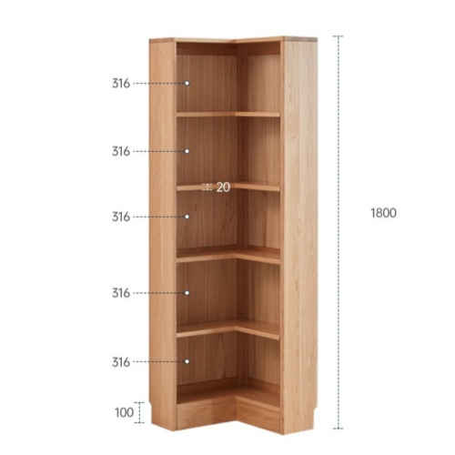 Solidwood Pittsburgh Corner Bookcase, 55x55x180cm, Oak