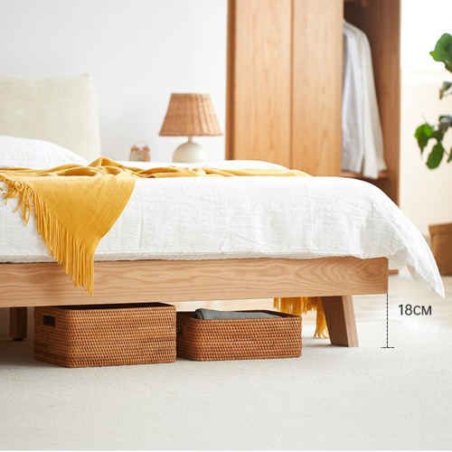 Solidwood Rotterdam Queen Bed Frame with Cushion Headboard, 155x225.5cm, Oak & Beige