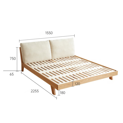 Solidwood Rotterdam Small Queen Bed Frame with Cushion Headboard, Walnut & Beige
