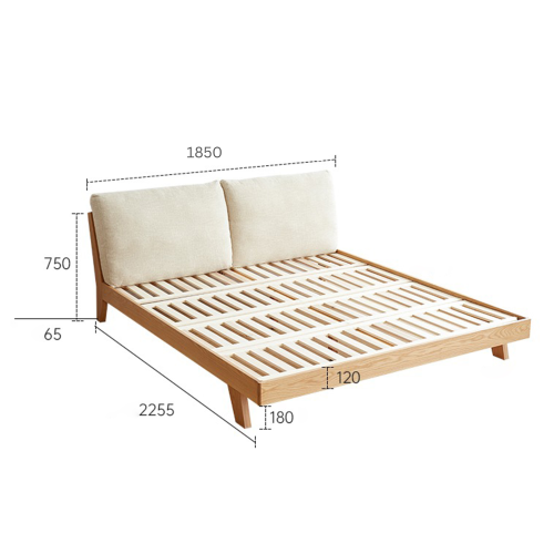 Solidwood Rotterdam Super King Bed Frame with Cushion Headboard, Oak & Light Grey