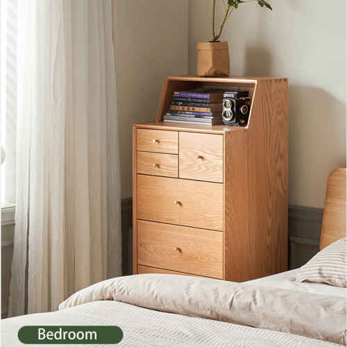 Solidwood Fuji Chest of 6 Drawers, 50x40x120cm, Oak