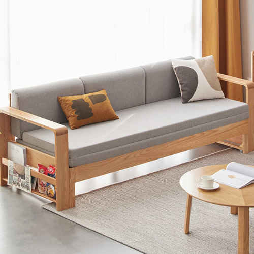 Solidwood Kano Sofa Bed with armrest, 216x68.7x69.5cm, Oak & Grey