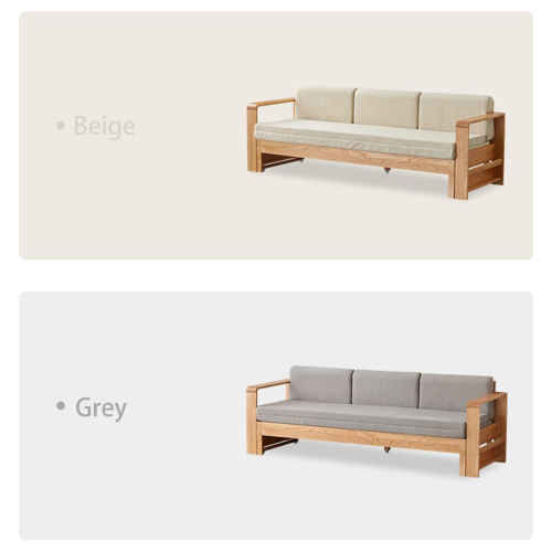 Solidwood Kano Sofa Bed with armrest, 216x68.7x69.5cm, Oak & Grey