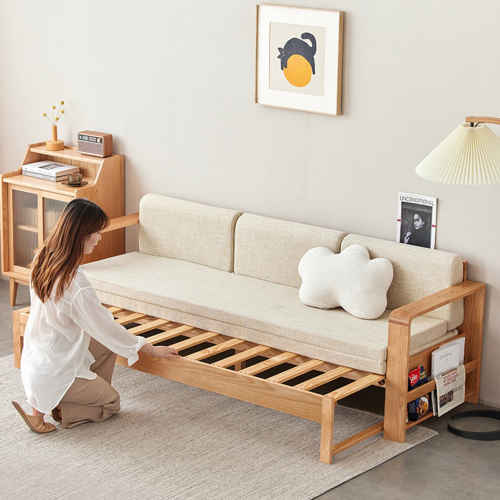 Solidwood Kano Sofa Bed with armrest, 216x68.7x69.5cm, Oak & Grey