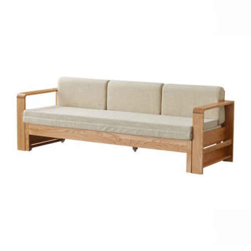 Solidwood Kano 3-Seater Sofa Bed with Armrest, Oak & Beige