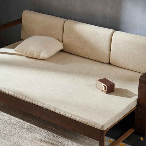 Solidwood Kano Sofa Bed with armrest, 216x68.7x69.5cm, Walnut & Beige