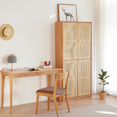 Solidwood Bailey Desk with 2 Drawers, Natural