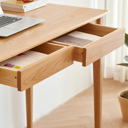 Solidwood Bailey Desk with 2 Drawers, Natural