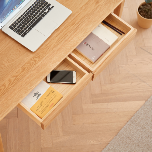 Solidwood Bailey Desk with 2 Drawers, Natural