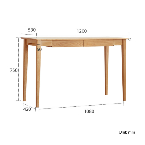 Solidwood Bailey Desk with 2 Drawers, Natural