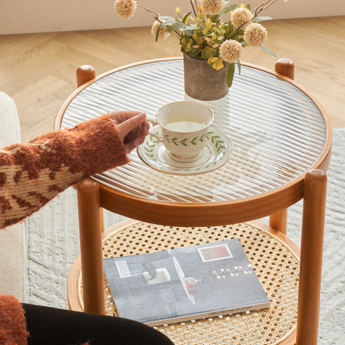 Solidwood Calamo Rattan Side Table, 52x52x60cm