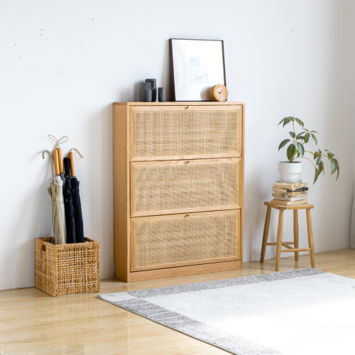 Solidwood Calamo Rattan Shoe Cabinet 88cm