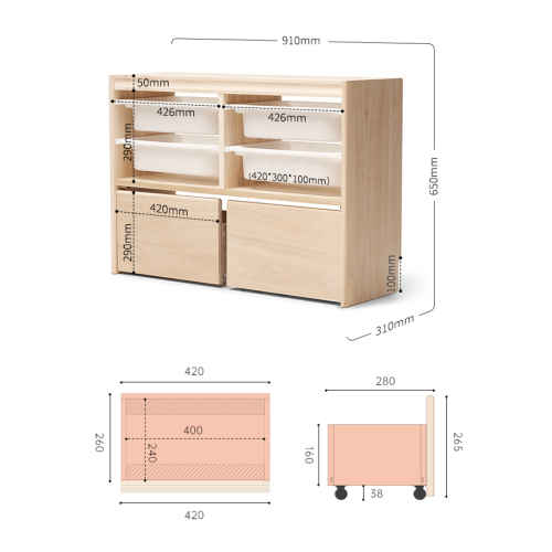 Solidwood Mio Kids Toy Storage Combination with 2 Drawers and 4 Boxes