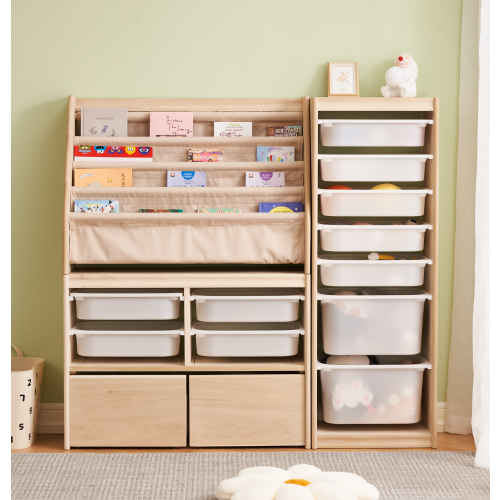 Solidwood Mio Kids Bookshelf + Toy Storage Combination with 2 Drawers, Set of 3