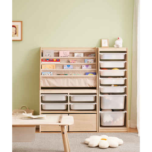 Solidwood Mio Kids Bookshelf + Toy Storage Combination with 2 Drawers, Set of 3