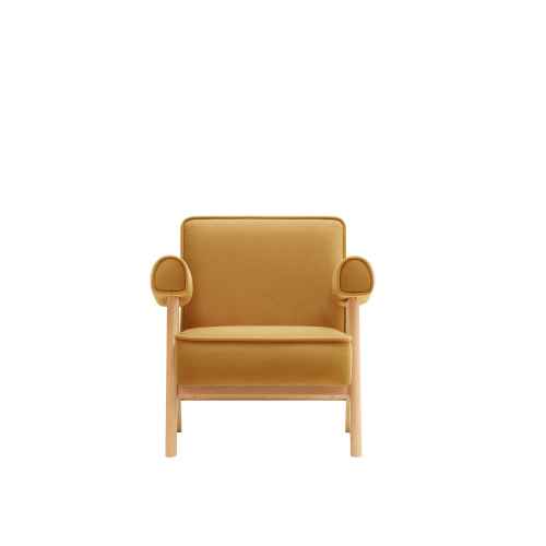 Solidwood Amber Flannelette Armchair, Yellow & Oak