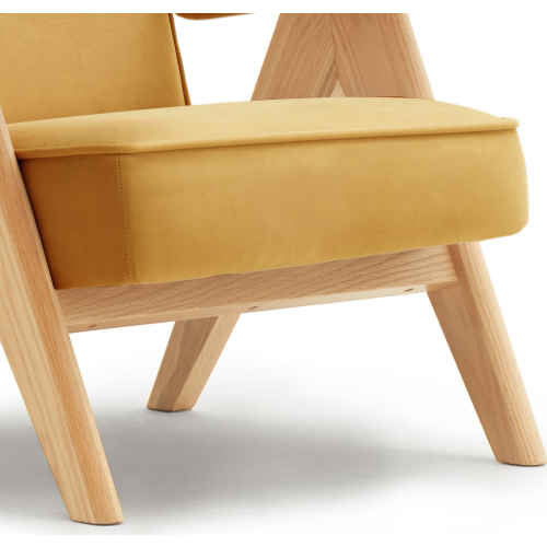 Solidwood Amber Flannelette Armchair, Yellow & Oak