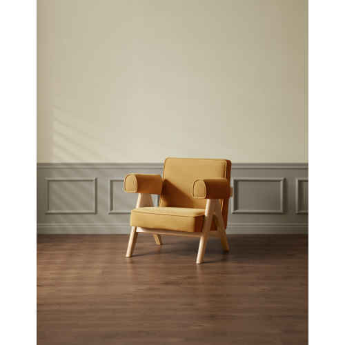 Solidwood Amber Flannelette Armchair, Yellow & Oak