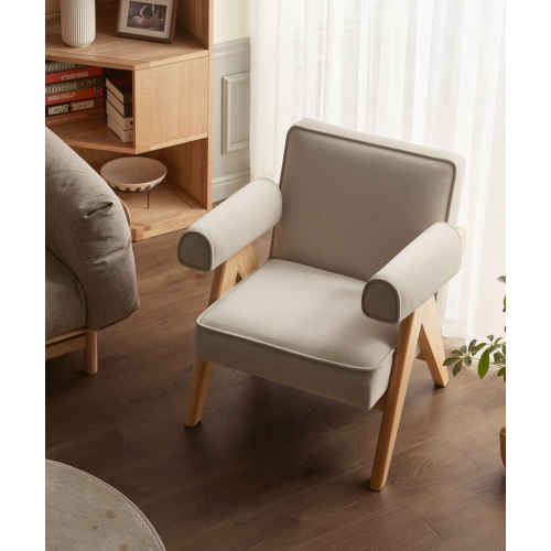 Solidwood Amber Flannelette Armchair, Beige & Oak