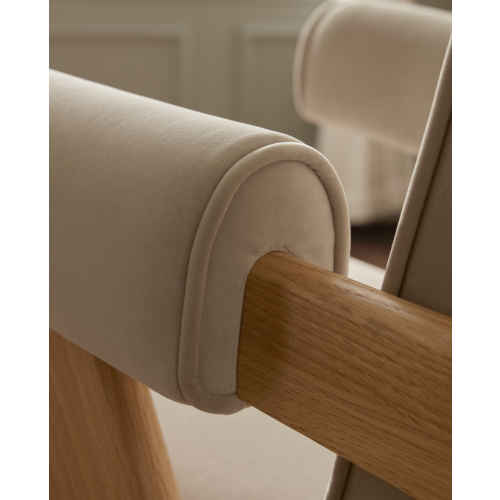 Solidwood Amber Flannelette Armchair, Beige & Oak