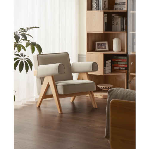 Solidwood Amber Flannelette Armchair, Beige & Oak