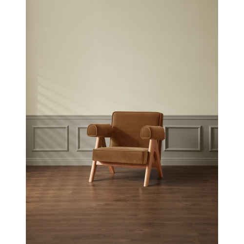 Solidwood Amber Leathaire Armchair, Brown & Cherrywood