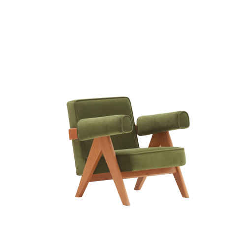 Solidwood Amber Leathaire Armchair, Green & Cherrywood